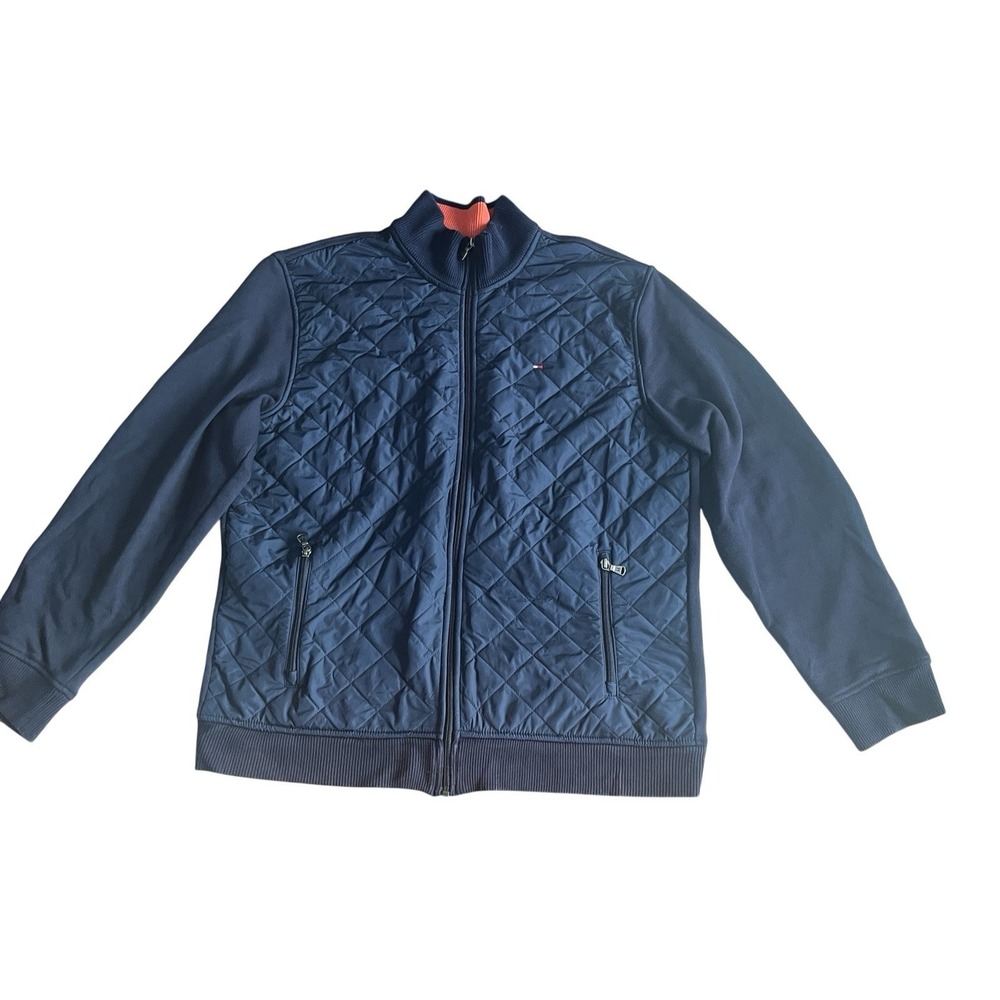 Tommy Hilfiger Men's Size XL Jacket Quilted Elbow Patch Blue Mock Neck Preppy